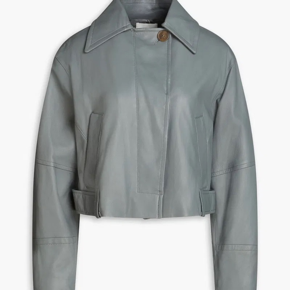 Vince Women's Gray Flight Cropped 100% Soft Lamb Leather Jacket, size L